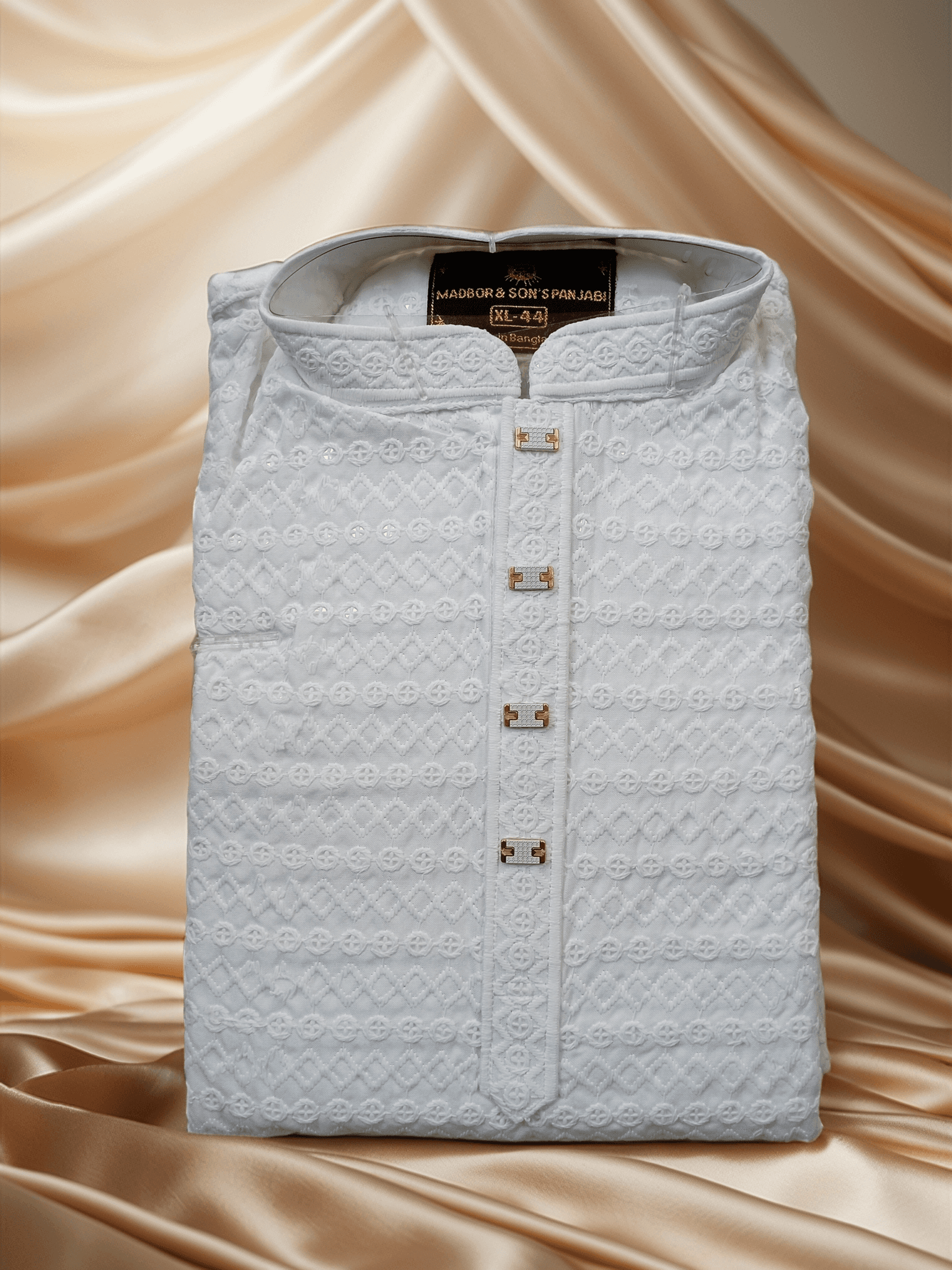 Image of Premium High Quality White Color Indian Sequence Panjabi For Smart Man